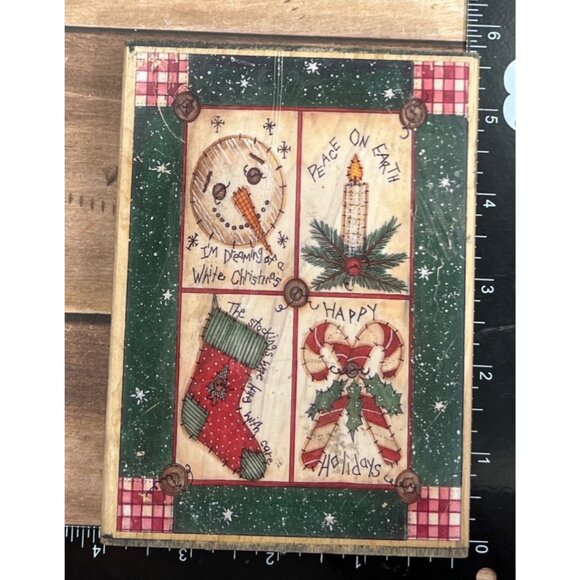 STAMPS HAPPEN 90366 CHRISTMAS PATCHWORK WOOD MOUNTED RUBBER STAMP BY L SPIVEY - Picture 2 of 7